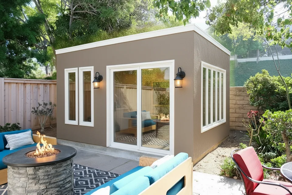 Backyard shed visualization: completed shed concepts in a real garden