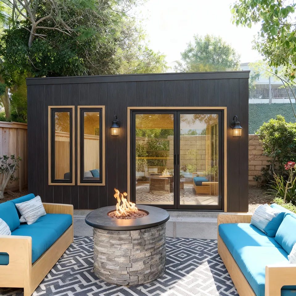 Backyard shed visualization: completed shed concepts in a real garden