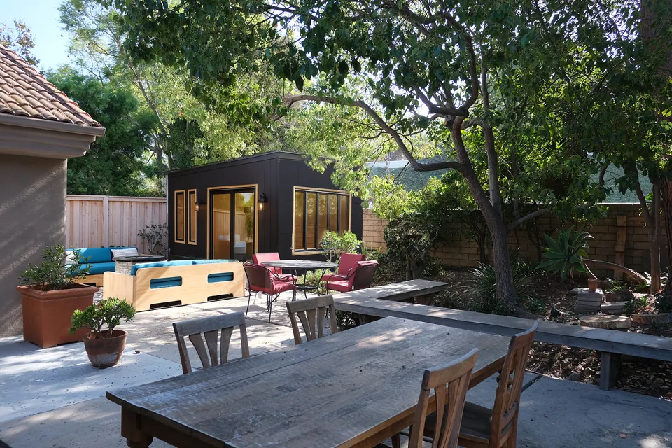 Backyard shed visualization: completed shed concepts in a real garden