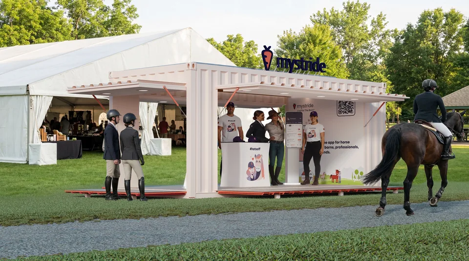 MyStride: shipping-container booth for outdoor horse shows