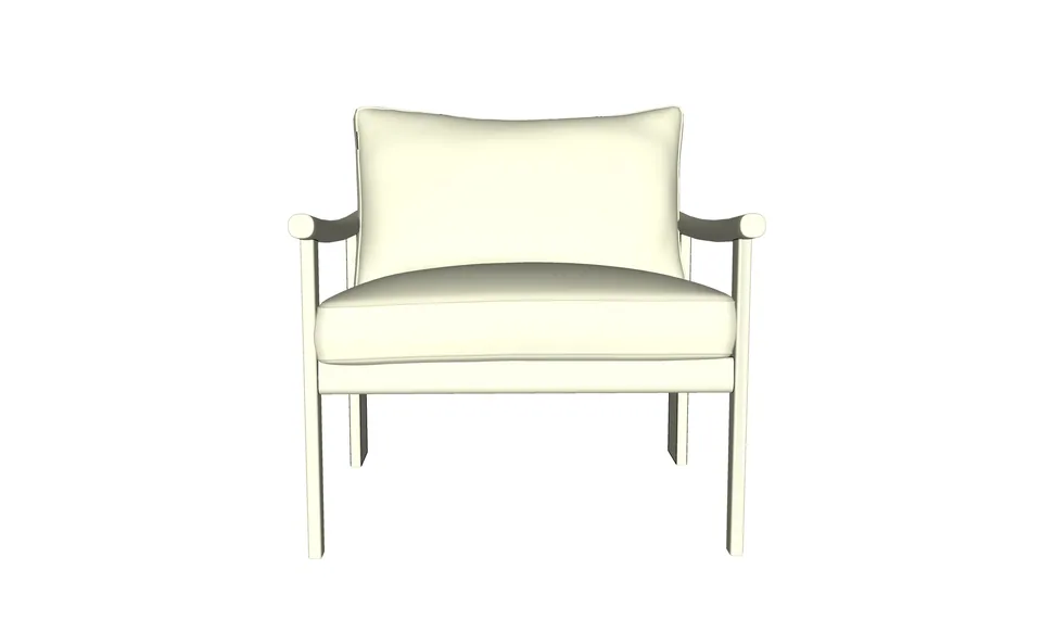 Untextured 3D model of the armchair, front view