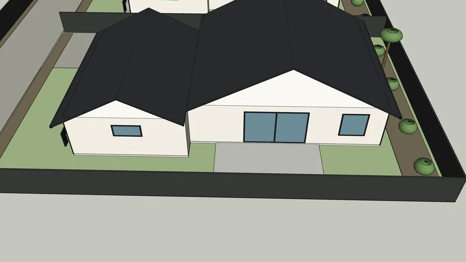 3D massing model of the rear lot home and patio