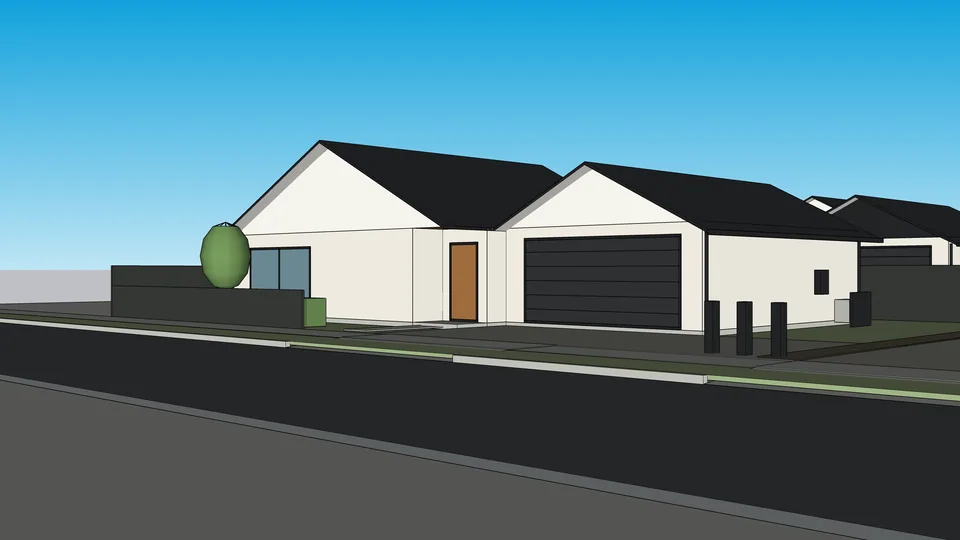 3D massing model of the Lot 1 home seen from the street